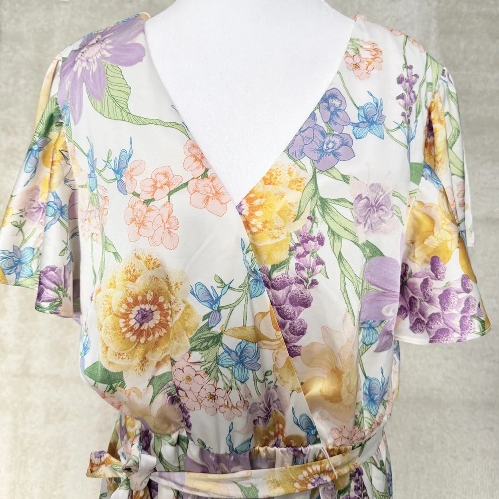 Nicole Miller Girls' Floral Wrap Dress in Yellow, Lavender & White